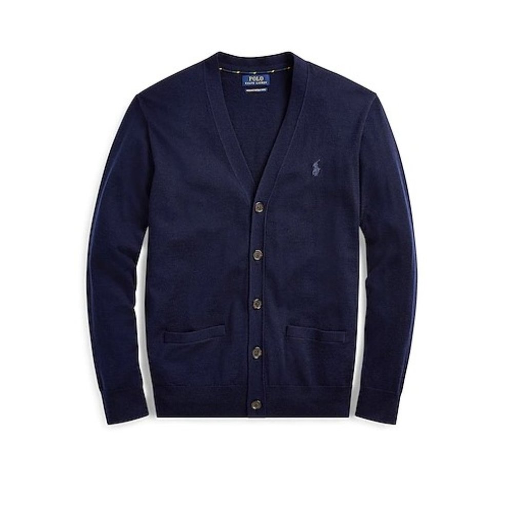 POLO RALPH LAUREN LONG SLEEVE V-NECK WOOL CARDIGAN - SIZE LARGE